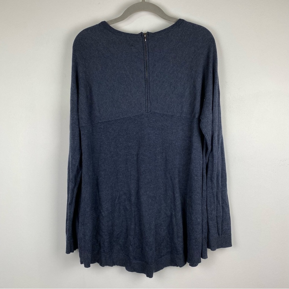 NWT Joan Vass Washed Denim Heather Zip Back Pullover Sweater, Size Large - Picture 2 of 11